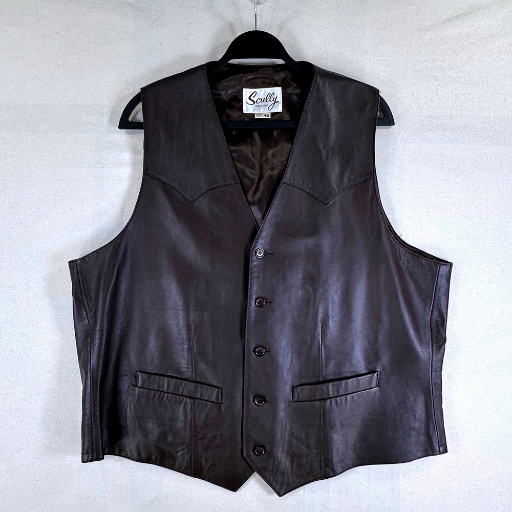 Scully Mens Brown Genuine Leather Western Yoke Button Front Vest Size 48